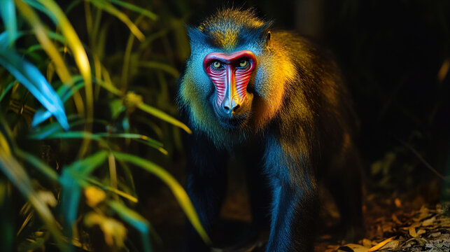 Sloth Bear Mandrill Hybrid: A Colorful and Curious Creature, Full Body Illustration of a Unique Animal Combination
