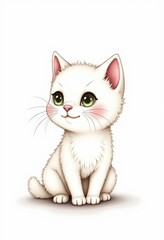 Obraz premium a white kitten with green eyes sitting on a white background It is an animated image, giving the impression that the kitten is looking directly at the viewer The