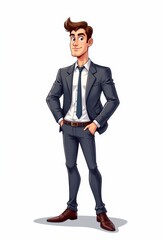 Obraz premium a cartoon man in a suit and tie standing with his hands in his pockets, smiling against a white background