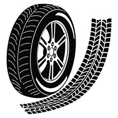 Fototapeta premium A Hand drawn car tire and wheel illustrations set with a white background