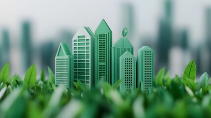 Futuristic Eco-Friendly Cityscape with Digital Sustainability Icons
