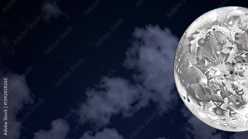 Poster a surreal video concept featuring a close-up, low-angle view of a moon with intricate patterns, set 