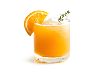 Fototapeta premium Isolated glass of citrus kombucha with orange slices and thyme