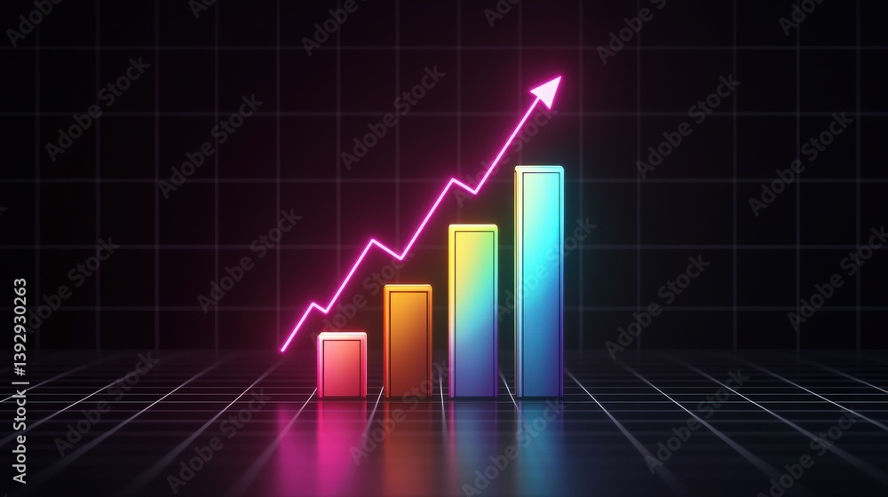Poster a colorful bar graph shows increasing growth trends against a dark grid background, symbolizing prog