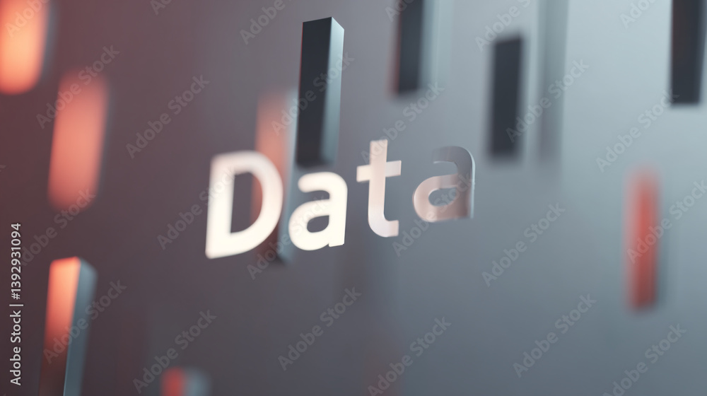 Poster a close up shot of the word data with vertical bars and blurred background in a modern design style