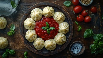 Steamed dumplings with tomato sauce (1)