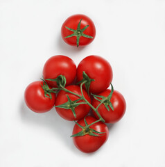 Group cherry tomatoes on a white background. Top View