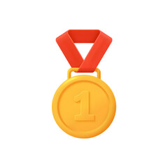 Champion's Emblem: A meticulously rendered, gleaming gold medal hangs suspended by a vibrant red ribbon, an emblem of triumph, designed to convey achievement and honor.