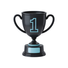 "Champion's Emblem: A sleek, black trophy stands tall, its pristine design symbolizing first place, achievement, and the pinnacle of success.