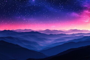 Starry mountain range at dawn