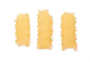 Uncooked Dry Mini Lasagna Noodles on a White Background