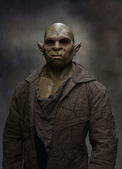 Green Orc Ogr standing with long tusks 