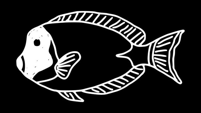 White wiggly hand drawn fish animal on alpha 4