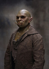 Green Orc Ogr standing with long tusks 