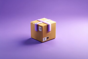 3D Cardboard box package transport order icon .3D Minimal stack parcel box icon on isolated purple background. Logistics shipment and Online delivery service Concept. 3d render.