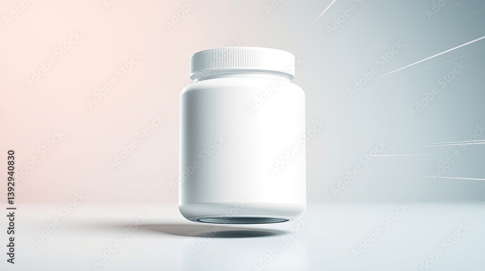 Poster a floating white supplement bottle with a simple minimalist background