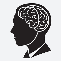 man head and brain silhouette vector art illustration