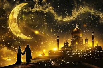 gold design two muslims for islamic new year 1 muharram celebration