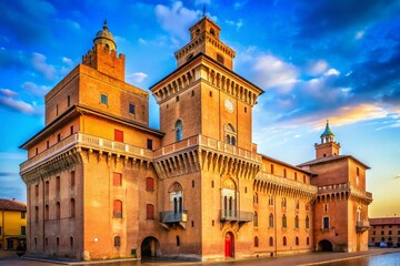Obraz premium Stunning Ferrara Castello Estense Tower A Majestic Italian Architectural Masterpiece Offering Panoramic Views of the