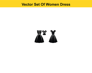 Vector set of Black and White women dress is isolated on white background.  Casual, elegant and business cloths for women.