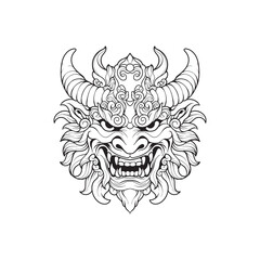 Fototapeta premium Smiling Oni Guardian Mask - Monochrome Style