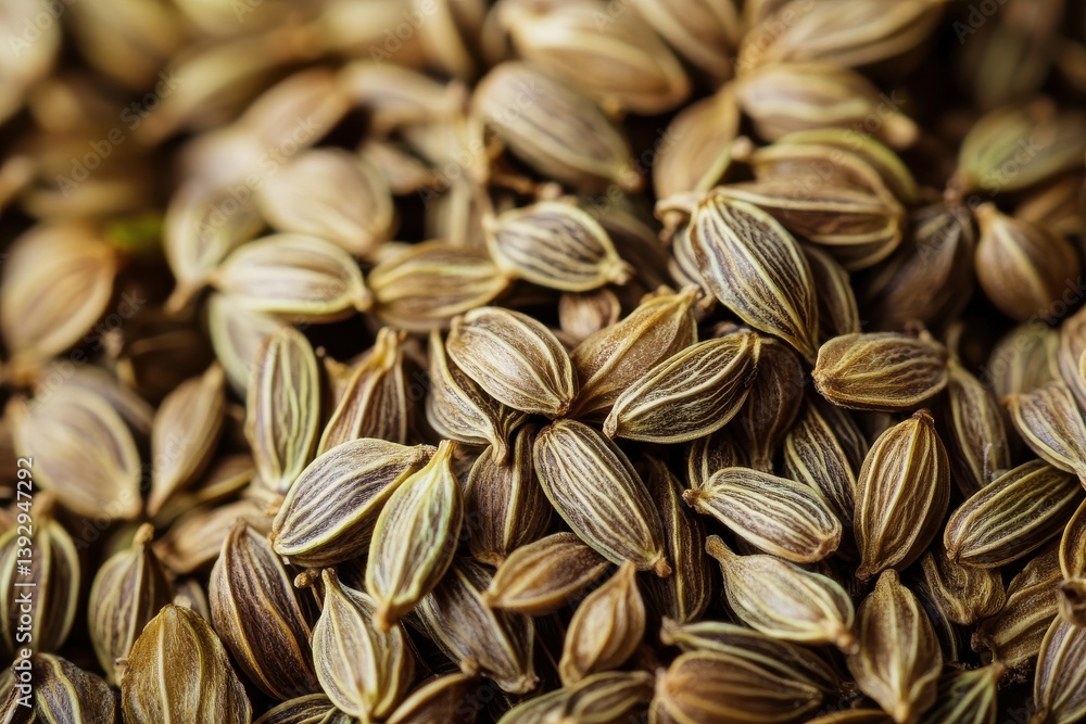 Poster close-up view of aromatic seeds showcasing intricate patterns and textures during sunlight