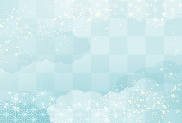 夏・お中元・暑中見舞い　水色の和柄 背景 © Lily