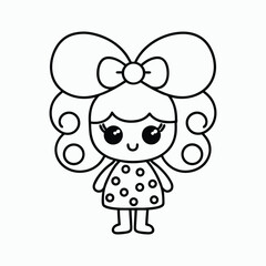 Cute Chibi Girl Cartoon – Black and White Line Drawing, Kawaii Style Coloring Book Illustration