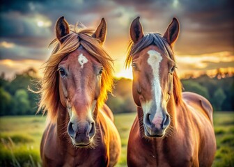 Fototapeta premium Unveiling the Majestic Bond A Candid Portrait of Two Horses in Stunning Detail