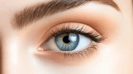 Obraz premium Beautiful female eye in close-up with light blue iris details