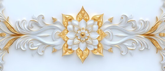 A gold and white flower design is on a white background