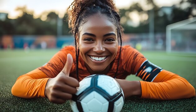 Woman soccer player thumbs up