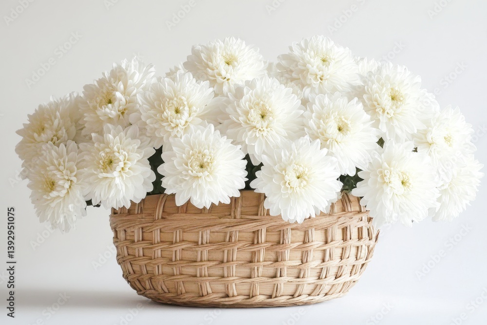 Aufkleber white flowers arranged in a woven basket create a serene and fresh atmosphere in a bright indoor set