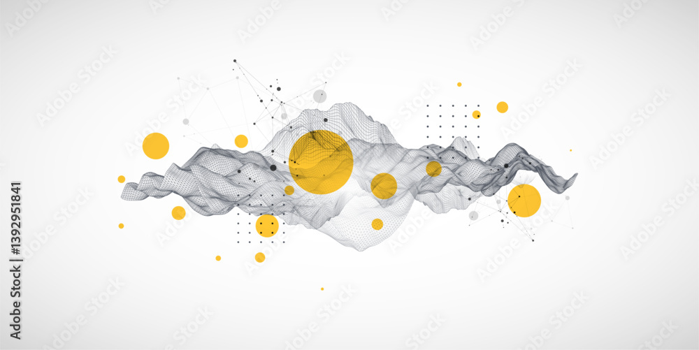 Fototapete The abstract wave is made in a frame style. Template for science and technology presentation. Vector art.