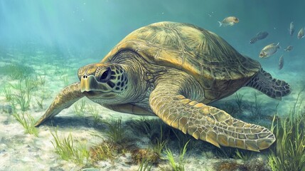 Obraz premium Majestic Sea Turtle Gracefully Swimming in a Vibrant Coral Reef
