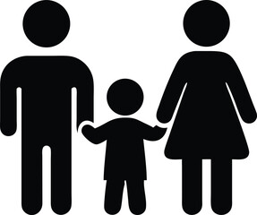 Family Icon, Mom, Dad & Child Holding Hands, Glyph Pictogram Symbol on White