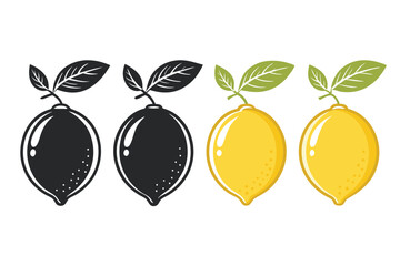 Fresh Lemon Vector Set In Black And Yellow Color Palette With Leaves