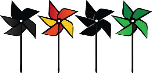 Colorful Pinwheel Collection On Black Background Abstract Design Illustration