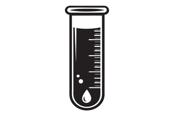 Black And White Test Tube Icon With Liquid And Measurements Laboratory Concept