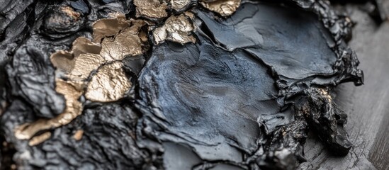Abstract Black and Gold Composition with Intricate Textural Contrasts and Dynamic Shapes