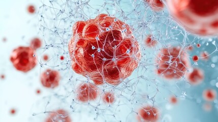 Obesity research Design. Abstract representation of cells and molecular structures in vibrant colors.