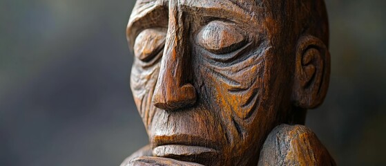 Wooden carved statue of a person with hands clasped and eyes closed.