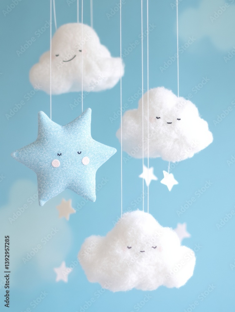 Aufkleber delicate clouds and stars hanging softly in a nursery display for a calming atmosphere
