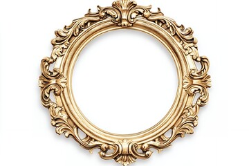 Ornate Gold Round Frame on White Background