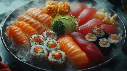 sushi and sashimi on a plate