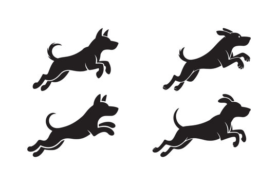 Jumping Dog Silhouette Icons Running Pet Vector Clipart Set