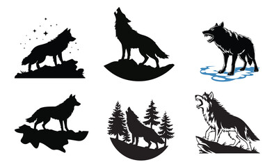Wolf silhouette vector illustration Bundle