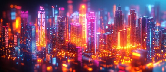 Fototapeta premium Neon Cityscape at Night, Futuristic Urban Background, Sci-Fi
