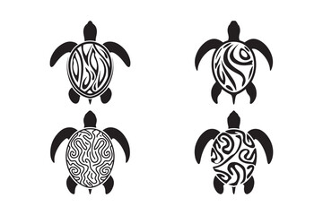 Tribal Turtle Silhouette Logo Set with Decorative Shell Patterns