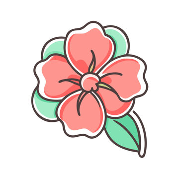 pink flower with green leaves clip art preview